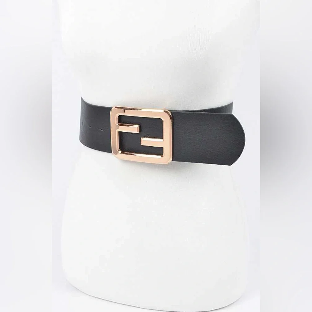 Plus Size Nude Leather Gold Buckle Waist Statement Belt